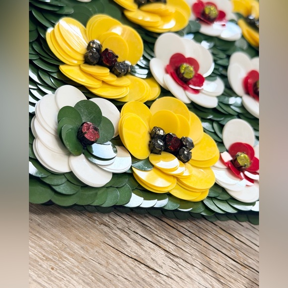 Floral 3D Floral Clutch. Green | Yellow | Vibrant | Unique | Glam | 9x6 | EUC - Picture 3 of 8